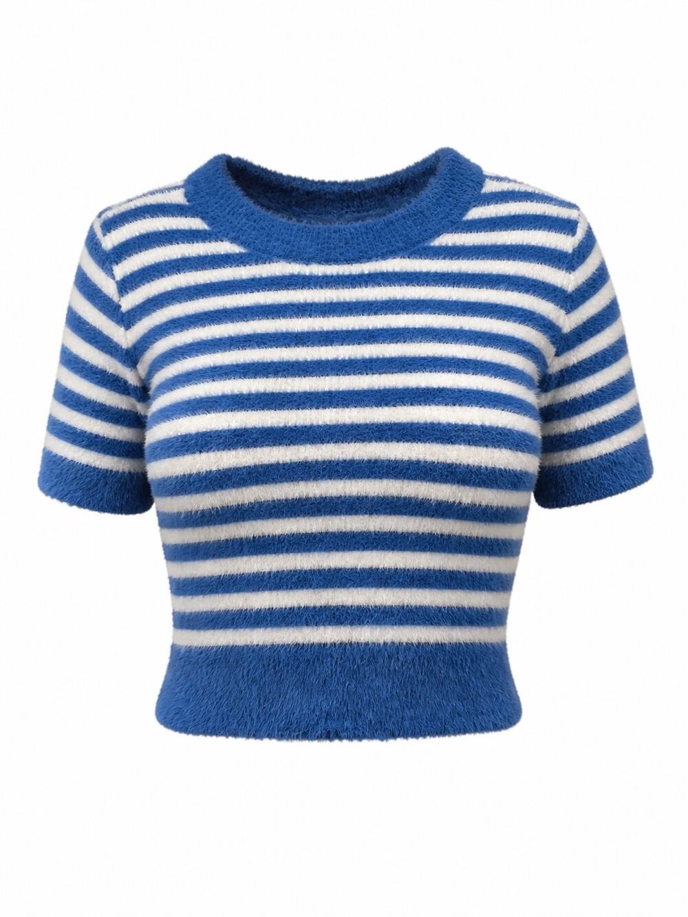 Soft Striped Crop Sweater Pullover Small NEW Stretchy Altar'd State Fluffy Blue